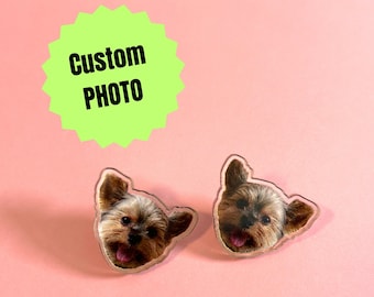 Custom Pair of Pet Photo Earrings: Personalized Cat or Dog Studs