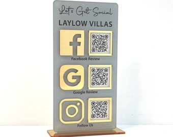 Social Media Sign / QR Code Sign / 3 Icons & QR Codes / Triple / SIZE 4.5x9