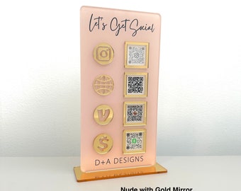 Acrylic QR Code Display Sign: Let's Get Social, Four Codes (4.5x9)