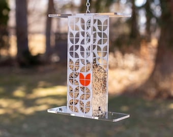 Bird Feeder / Tulip Pattern / Mid Century Style / Mother's Day Gift / Acrylic