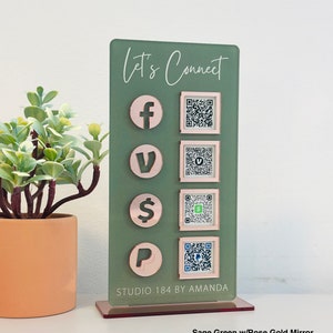 QR Code Display Sign Acrylic, Let’s Get Social, Social Media Sign, Four Codes, SIZE 4.5x9