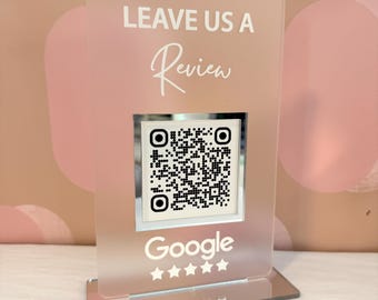 Customizable QR Code Review Sign: Business Display Plaque (7.1 x 4.4)
