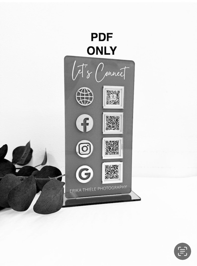 QR Code Display Sign, Social Media, Google Review, Scan to Pay, 4 Codes PDF ONLY