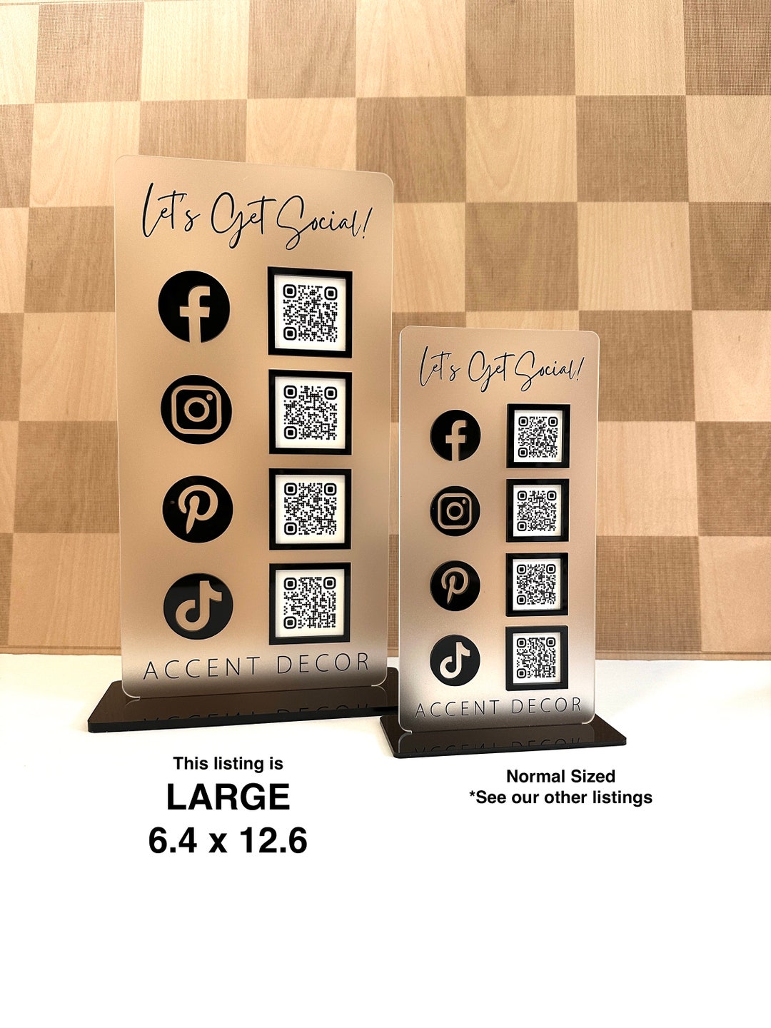 LARGE QR Code Display Sign Acrylic, Social Media Sign, Four Codes, SIZE ...