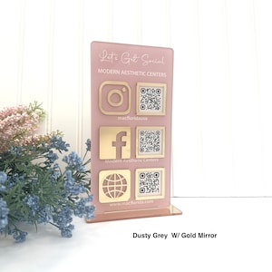 QR Code Display Sign, Let’s Get Social, Social Media Sign, Three Codes, SIZE 4.5x9 Ships from USA