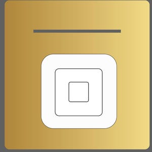 May include: A gold square with a white square inside, which has a smaller white square inside it.
