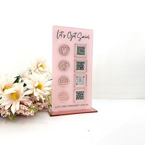 QR Code Display Sign Acrylic, Let’s Get Social, Social Media Sign, Four Codes, SIZE 4.5x9