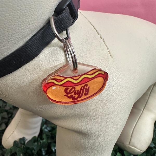 Hot Dog Pet Tag | Weiner Pet ID Tag | Custom Pet Tag for Dogs and Cats | Personalized Pet ID Tag | Acrylic Dog Tag Cat Tag