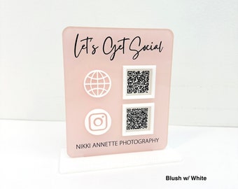 2 QR Code Sign, QR Plaque, Social Media Sign, Two Codes, SIZE 4.25 x 5.25