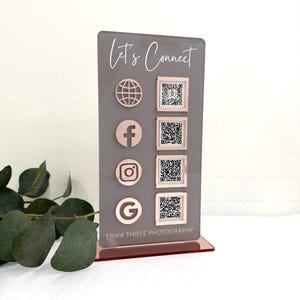 QR Code Display Sign Acrylic, Let’s Get Social, Social Media Sign, Four Codes, Google Review Sign, Scan to pay, SIZE 4.5x9 Ships from USA