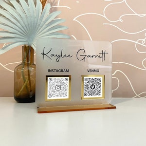 QR Code Display Sign Acrylic, Let’s Get Social, Social Media Sign, Two Codes, SIZE 4.5 x 5.25