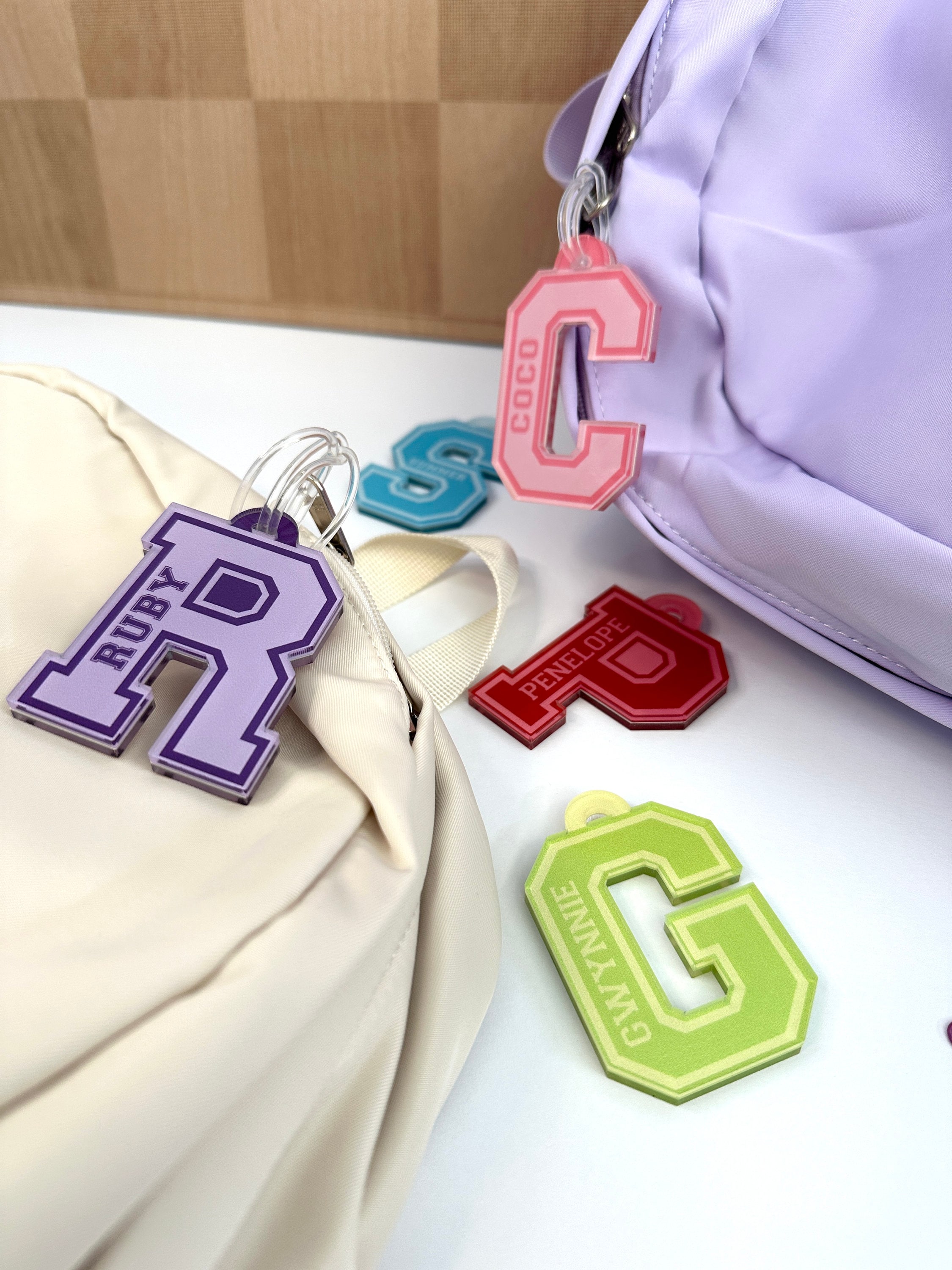 Varsity Letter Bag Tag Acrylic, Keychain, School Bag Tag, Initial Keychain, Backpack Tag, Personalized Bag Tag, Teacher keychain, Sports Bag