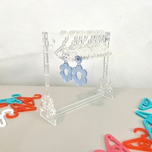 Earring Rack Earring Hanger Displays with 6 Mini Hangers - Frosted Acrylic Earring Holder - Miniature Clothing Rack for Earrings