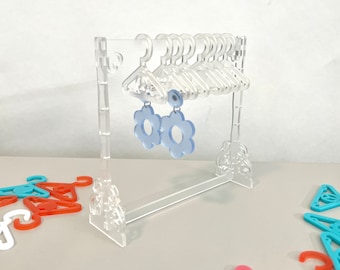 Earring Rack Earring Hanger Displays with 6 Mini Hangers - Frosted Acrylic Earring Holder - Miniature Clothing Rack for Earrings