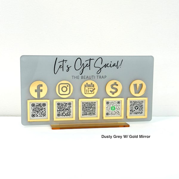 5 QR Code Display Sign Acrylic, Social Media Sign, 5 Codes, SIZE 4.5x8.6