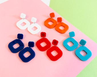 Retro Acrylic Mod Earrings: 60s 70s Inspired Statement Hoops