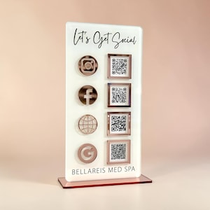Acrylic QR code display sign: Social Media, Four Codes (4.5x9)