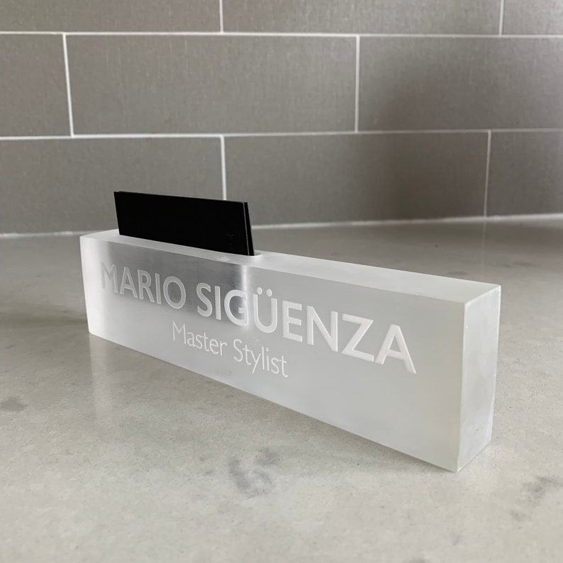 Large Acrylic Name Plate Business Card Holder Desk Custom Etsy