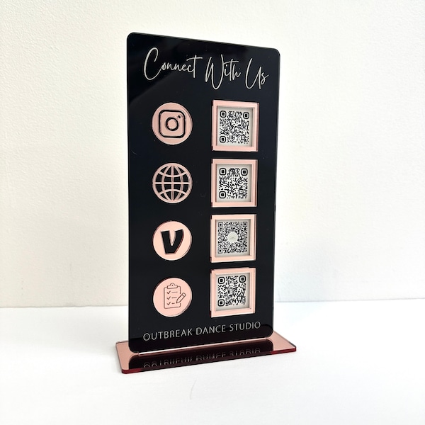 QR Code Display Sign Acrylic, 4 codes, Quadruple Code Sign, SIZE 4.5x9