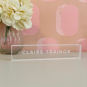 Name Plate Acrylic 10in, Business Card Holder Desk, Custom Name Sign, Personalized Desk Name, Executive Personalized Desk Name Plate