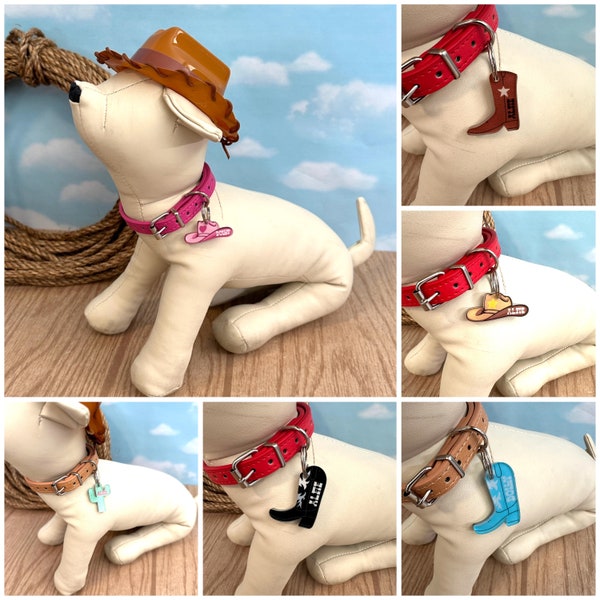 Custom Pet Tag for Dogs and Cats | Personalized Cowboy Cowgirl Pet ID Tag Acrylic | Name Tag for Cat Kitten Puppy