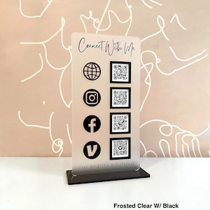 QR Code Display Sign Acrylic, Let’s Get Social, Social Media Sign, Four Codes, SIZE 4.5x9