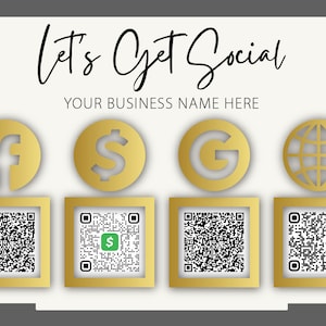 6 QR Code Display Sign Acrylic, Social Media Sign, 6 Codes, SIZE 4.5x10