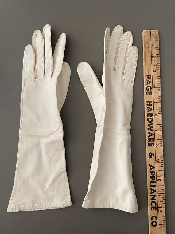 White Leather Gloves Vintage Antique with Silk Li… - image 3