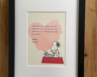 Snoopy Chocolate Chips Cookies are Sweet, I Love You, Valentine, HandTyped Quote, Home Decor, Wall Art Decor, Typewriter Art, Literary Print