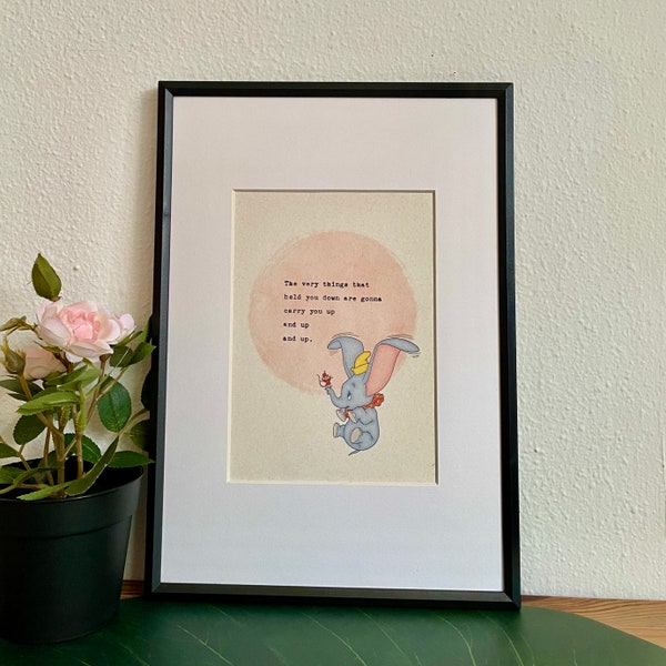 Carry You Up, Dumbo, Elephant, HandTyped Quote, Baby Shower Gift, Nursery Wall Art Decor, Typewriter, Children Print, Positive Affirmations