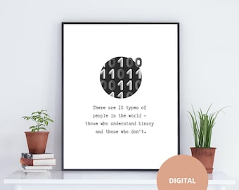 Funny Binary Code Printable Wall Art, Programmer Decor, Computer Science Poster, Geek Office Art, Digital Download