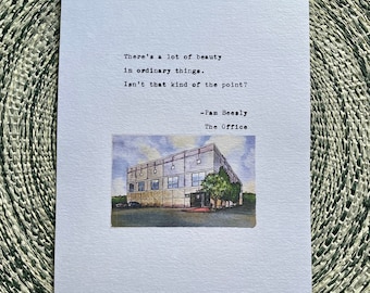 The Office, Pam Beesly, Michael Scott, Dunder Mifflin, Watercolor Painting Hand Typed Typewriter Quote