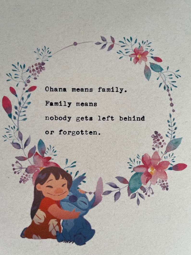 Lilo & Stitch, Ohana Means Family, Movie, Handtyped Quote, Home Decor, Wall Art Decor