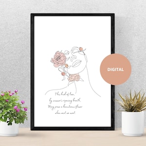 Romeo Julia Shakespeare Diese Knospe der Liebe, romantisches Zitat Paar Linie Zeichnung Druck Blume, minimalistische Wandkunst, SOFORTIGER DIGITALER DOWNLOAD