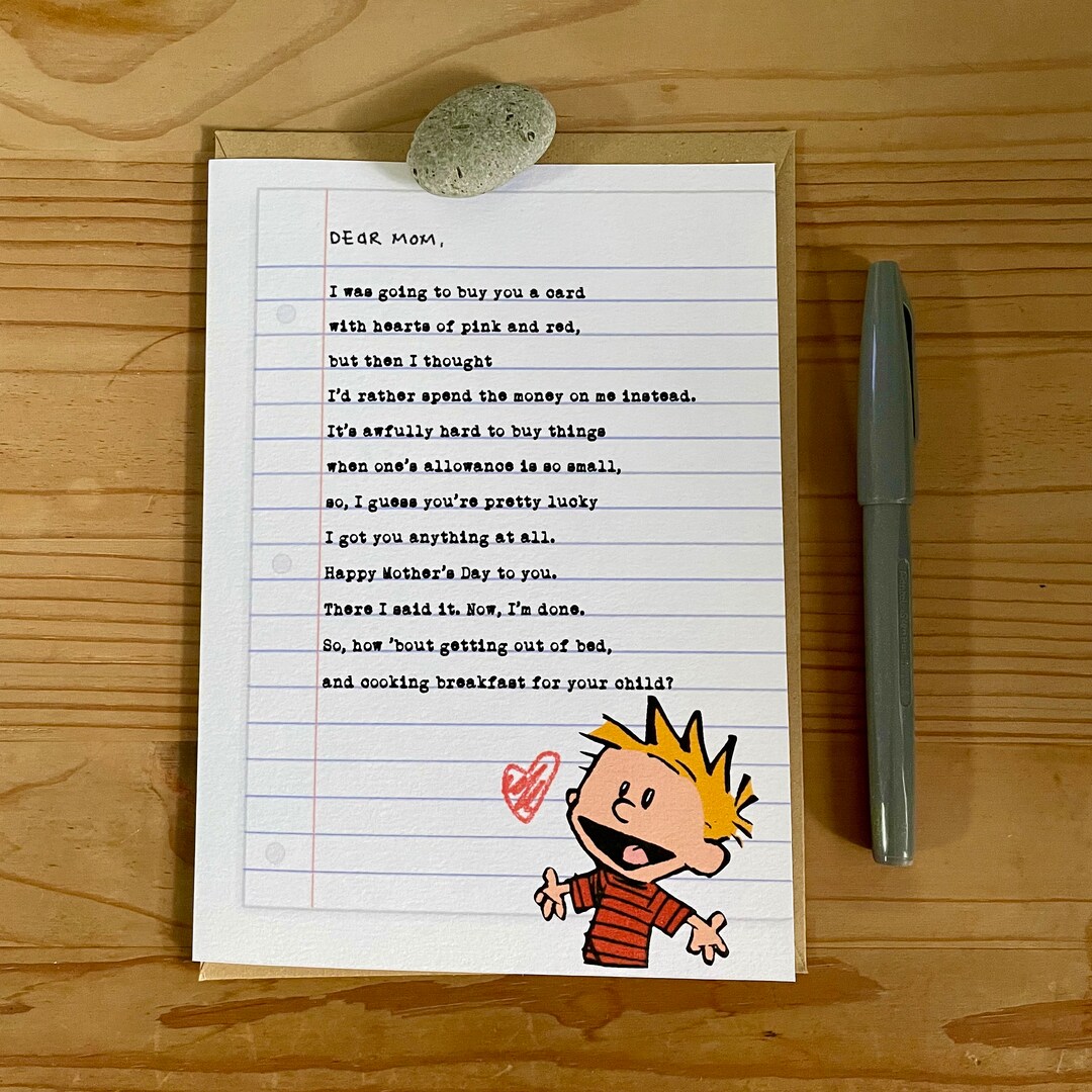 Calvin and Hobbes Mother Day Poem Hand Made Greeting Card Etsy