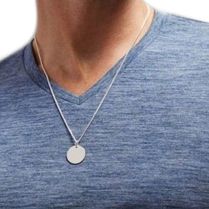 Custom Mens Necklace Boyfriend Gift Personalized Mens Jewelry Round Sterling Silver Pendant Engraved Disc pendant Fathers Day Gift for Him