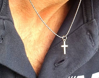 Collier croix pour homme, collier petite croix pour homme, pendentif croix en argent, collier pour homme, pendentif croix en argent minimaliste cadeau d'anniversaire pour homme