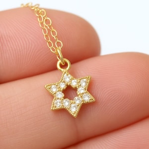 Gold Star of David Necklace for Her Tiny Magen David Pendant Dainty Jewish Necklace Jewish Star Charm Religious Star Gift For Her