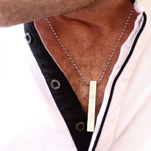Engraved 3D Pendant Necklace Men - Personalized Boyfriend Gift - Custom Long Bar Pendant - Stainless Steel Jewelry for Men Gift
