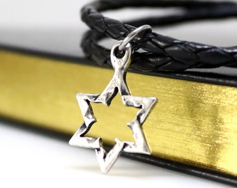 Star of David Necklace for men Mens Jewish Necklace Leather Braided Necklace Men's Jewish Jewelry Mens Necklace Star of David Pendant