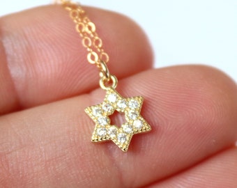 Gold Star of David Necklace for Her, Tiny Magen David Pendant, Dainty Jewish Necklace, Jewish Star Charm Religious Star Gift For Her
