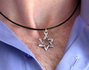 Star of David Necklace for Men Black, Mens Jewish Pendant Artisan Magen David Pendant Hebrew Jewelry Gift Star of David Pendant Mens Jewelry