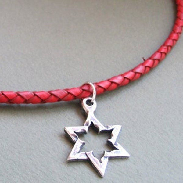 Star of David Pendant Necklace. Jewish Gift for Men. Magen David Pendant. Jewish Necklace Red Leather Braided Cord Handmade Judaic Jewelry