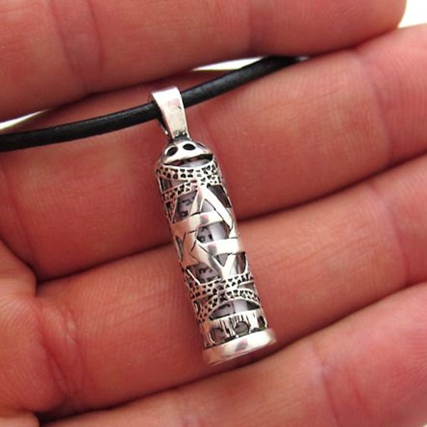 Mezuzah Necklace with Scroll - Jewish Mens Gift - Bar Mitzvah Gift - Jewish Necklace - Sterling Silver Jewish Pendant - Gift for Him