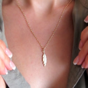 Gold Feather Necklace Minimalist Feather Pendant Gift for her Dainty Necklace Delicate Jewelry layer necklace layering necklace Gold Filled