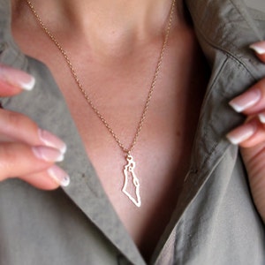 Gold Israel Map Halskette, Jüdisches Geschenk für Sie Israel Geformte Anhänger Heiliges Land Schmuck, Jüdische Halskette Israelische Hebräisch Schmuck Geschenke