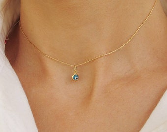 Evil Eye Necklace Choker Necklace 14K Gold Filled Jewelry Kabbalah Pendant Eye Pendant Gold Chokers Protective Jewelry delicate necklace