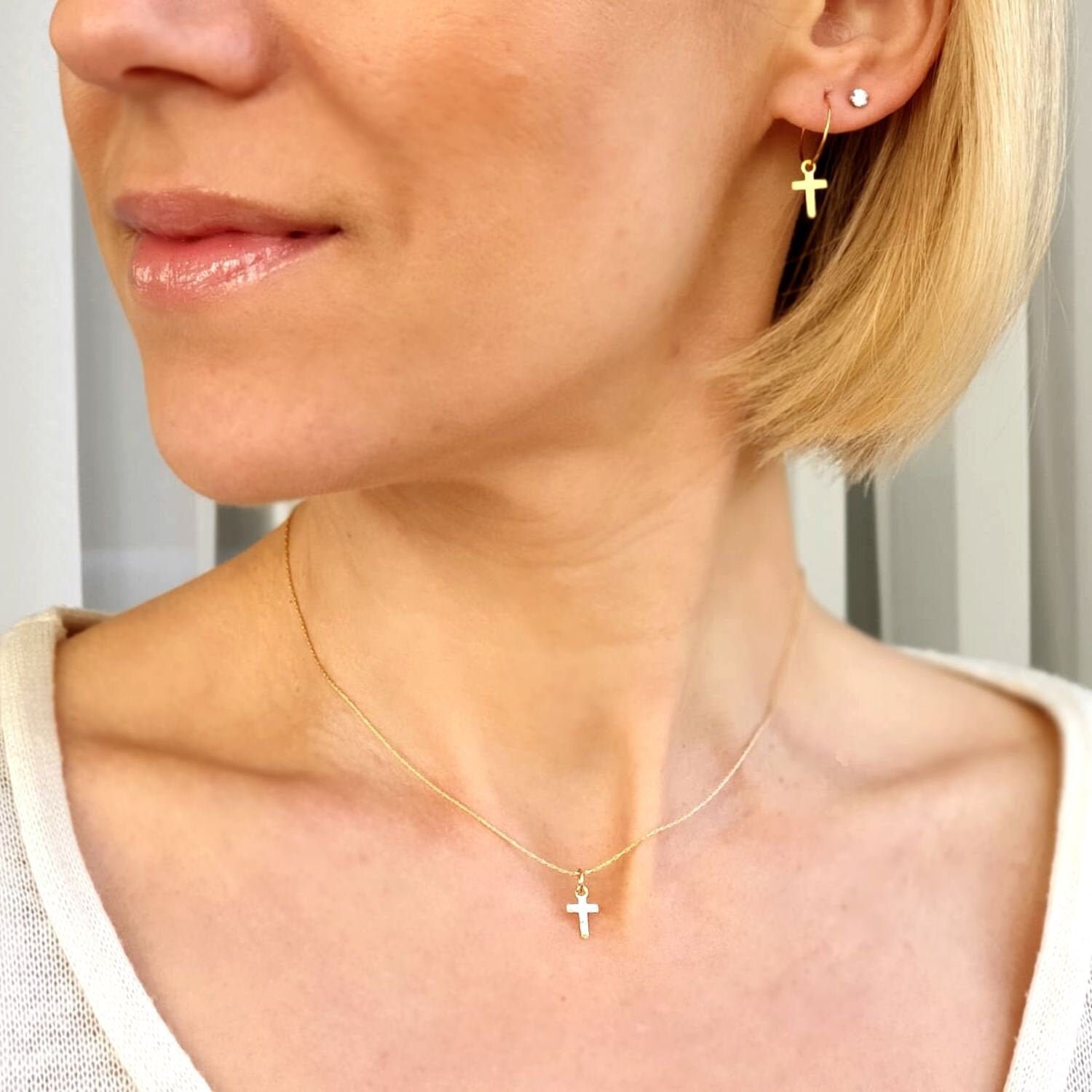 Small Cross Necklace Gold Cross Choker 