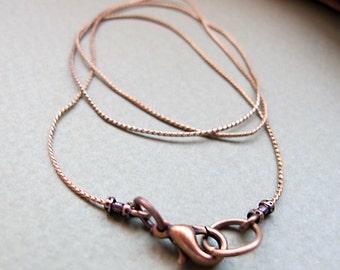 Copper Snake Necklace Chain 17 inch - Thin and Elegant Chain for Women and Men - Vintage Jewelry-  Antique Copper - Everyday Necklace