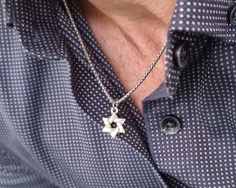 Magen David Necklace for Men - Star of David Pendant - Waterproof Stainless Steel David Star Necklace - Jewish Religious pendants Mens Gift